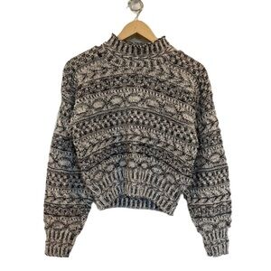 Vintage Tapestry Knit Pullover Sweater Marled Knit Grey Taupe Navy Cotton Blend